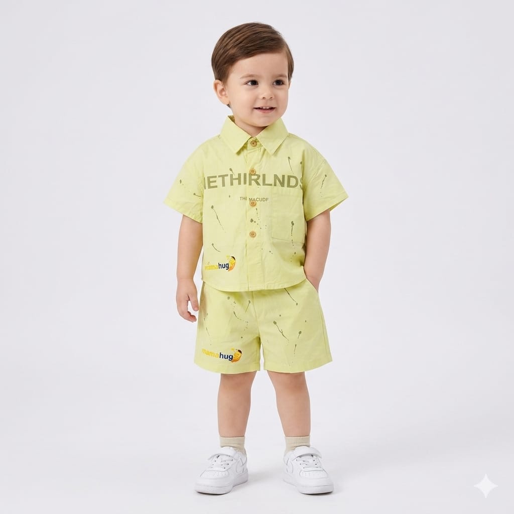 Mama Hug Boys Premium Summer Co-ord Set | Kids Printed Shirt & Shorts Set | Soft Cotton Casual Outfit (1–6 Years)