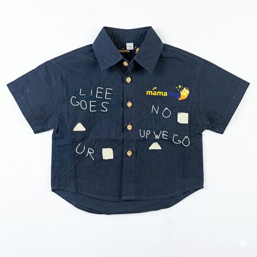 Mama Hug Boys Premium Navy Casual Shirt | Kids Half Sleeve Graphic Shirt | Smart Summer Party Wear Shirt (1–6 Years)