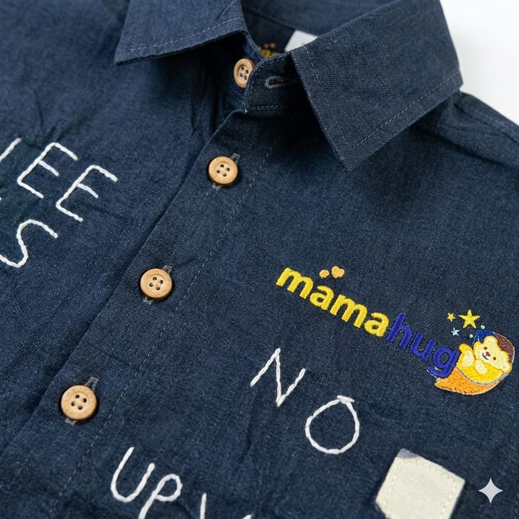 Mama Hug Boys Premium Navy Casual Shirt | Kids Half Sleeve Graphic Shirt | Smart Summer Party Wear Shirt (1–6 Years)