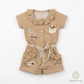Mama Hug Girls Ruffle Romper | Premium Teddy Patch Cotton Playsuit for Girls (3–6 Years)