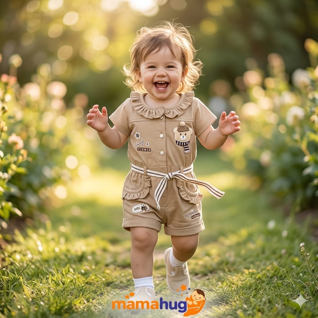 Mama Hug Girls Ruffle Romper | Premium Teddy Patch Cotton Playsuit for Girls (3–6 Years)
