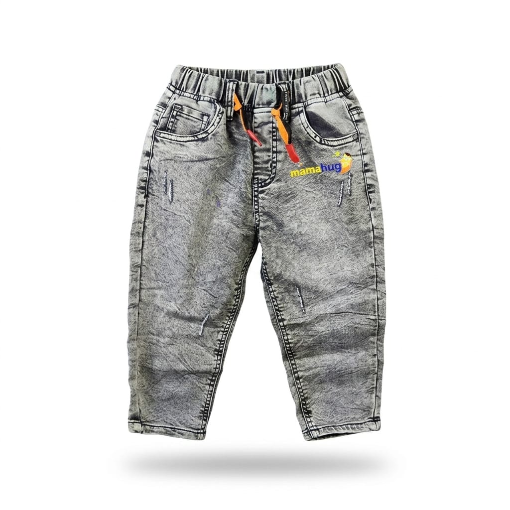 Mama Hug Toddler Soft Denim Jogger Pants – Stretchable Grey Jeans (0–3 Years)