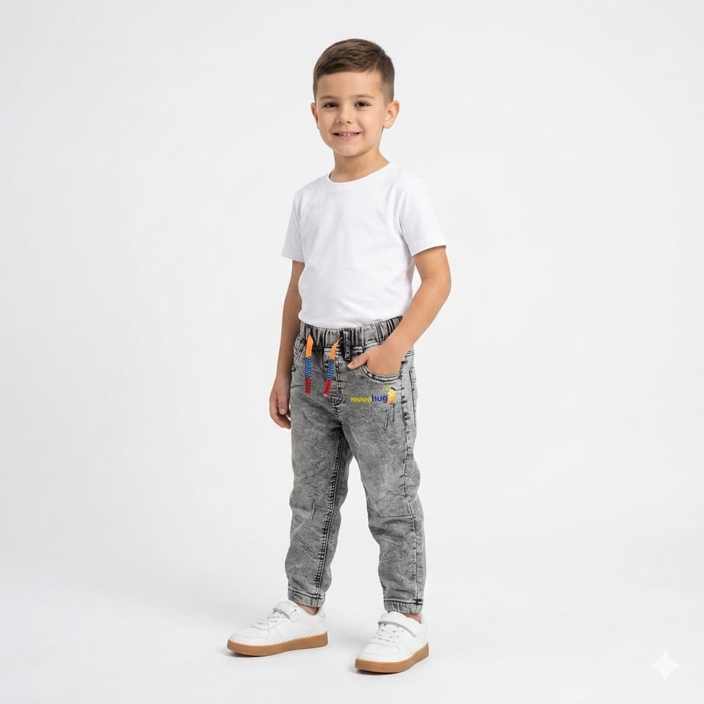 Mama Hug Toddler Soft Denim Jogger Pants – Stretchable Grey Jeans (0–3 Years)