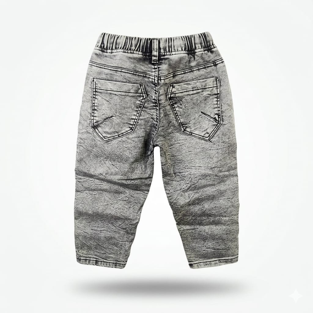 Mama Hug Toddler Soft Denim Jogger Pants – Stretchable Grey Jeans (0–3 Years)