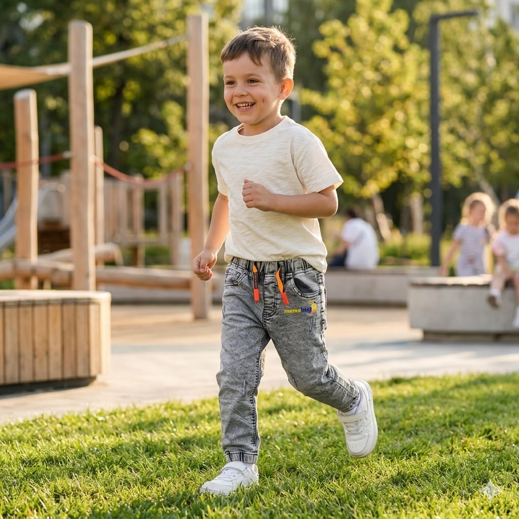 Mama Hug Toddler Soft Denim Jogger Pants – Stretchable Grey Jeans (0–3 Years)