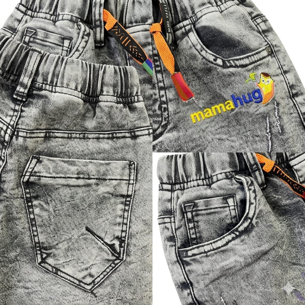 Mama Hug Toddler Soft Denim Jogger Pants – Stretchable Grey Jeans (0–3 Years)