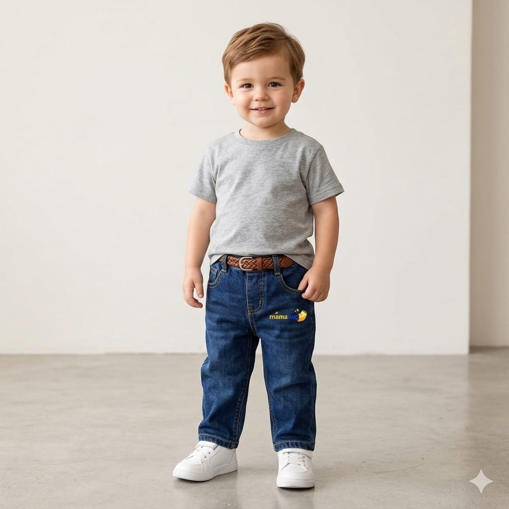 Mama Hug | Classic Blue Stretch Denim Jeans for Kids | Soft Comfort & Everyday Style