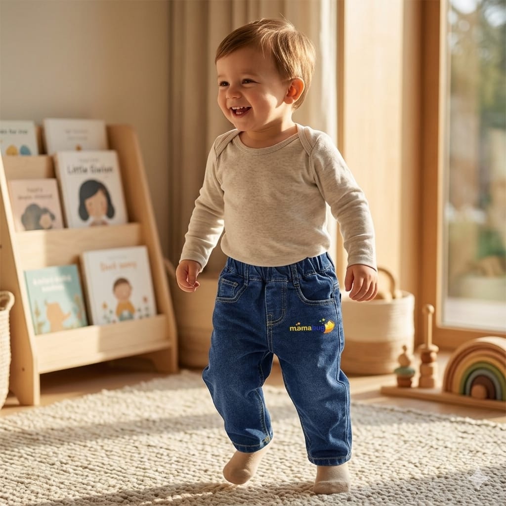 Mama Hug | Classic Blue Stretch Denim Jeans for Kids | Soft Comfort & Everyday Style