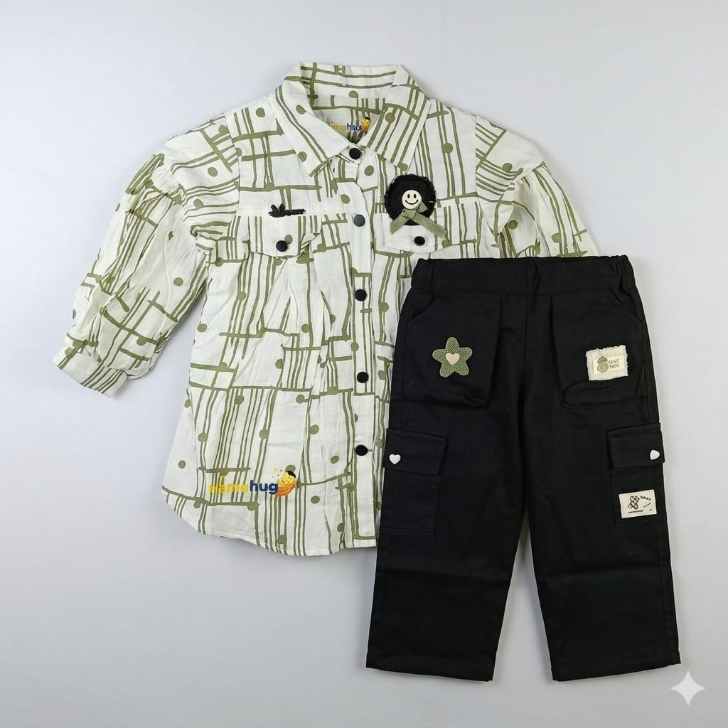 Mama Hug Boys Premium Printed Shirt & Cargo Pant Co-Ord Set | Smart Casual Party Outfit for Boys (5–8 Years)