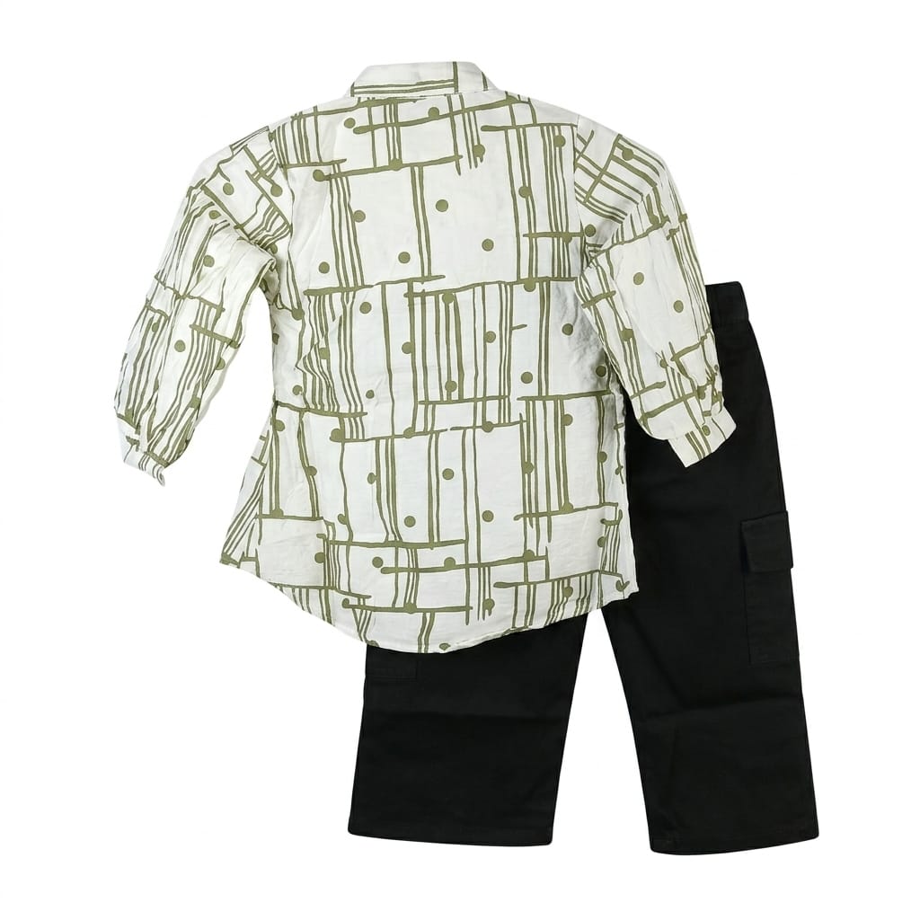Mama Hug Boys Premium Printed Shirt & Cargo Pant Co-Ord Set | Smart Casual Party Outfit for Boys (5–8 Years)