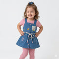 Mama Hug Girls Premium Denim Pinafore Co-ord Set | T-Shirt + Denim Dress + Leggings Outfit for Girls (3–6 Years)