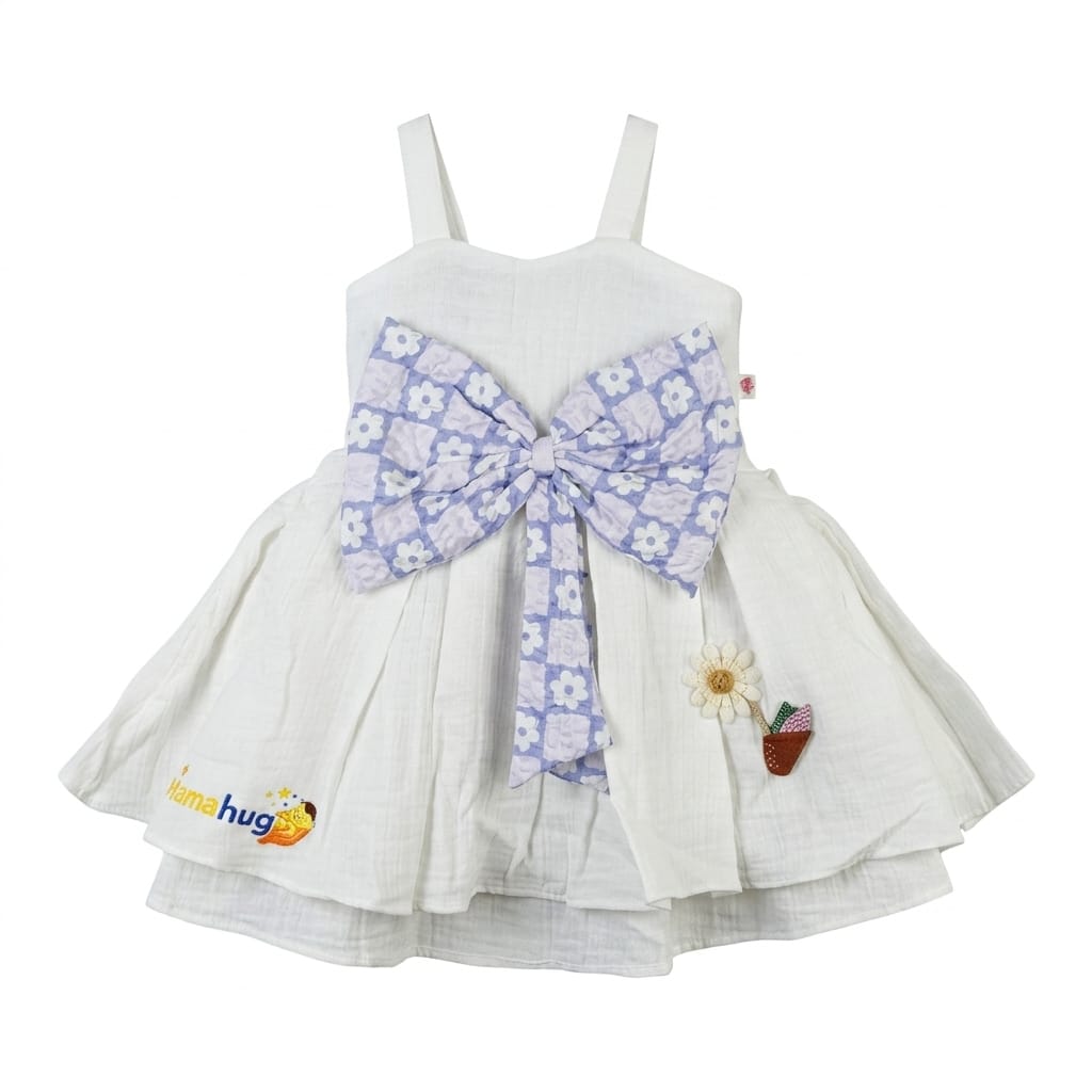 Mama Hug Baby Girls Premium Bow Party Dress | Soft Cotton Summer Fancy Dress for Girls (1-2 Years)