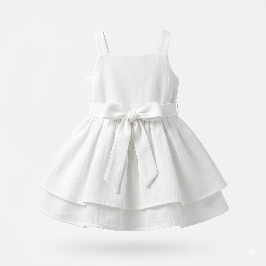 Mama Hug Baby Girls Premium Bow Party Dress | Soft Cotton Summer Fancy Dress for Girls (1-2 Years)