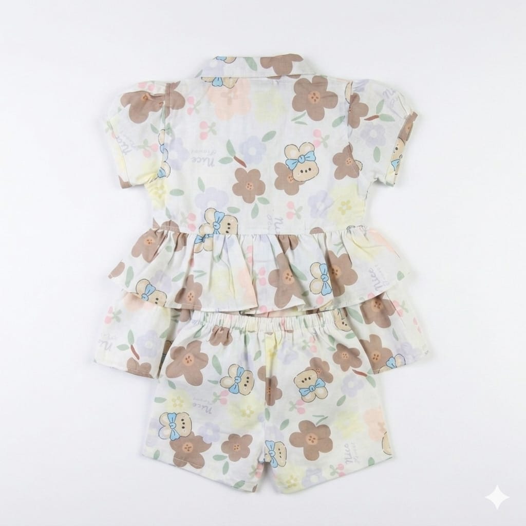 Mama Hug Girls Floral Layered Co-Ord Set | Premium Summer Printed Top & Shorts Set for Girls (3-6 Years)
