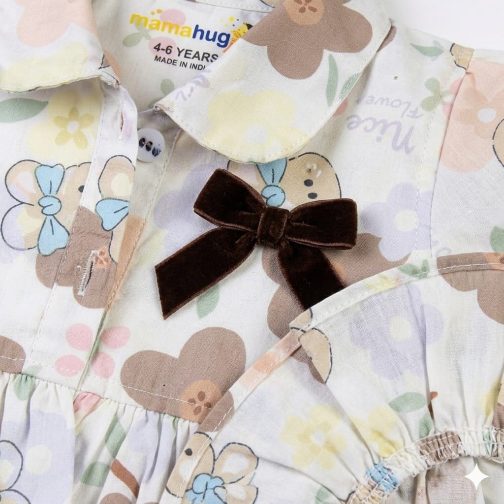 Mama Hug Girls Floral Layered Co-Ord Set | Premium Summer Printed Top & Shorts Set for Girls (3-6 Years)