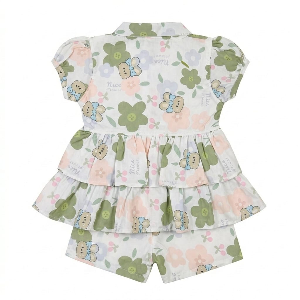 Mama Hug Girls Floral Layered Co-Ord Set | Premium Summer Printed Top & Shorts Set for Girls (3-6 Years)