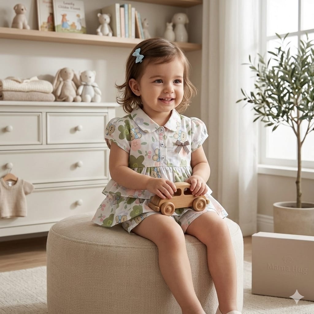 Mama Hug Girls Floral Layered Co-Ord Set | Premium Summer Printed Top & Shorts Set for Girls (3-6 Years)