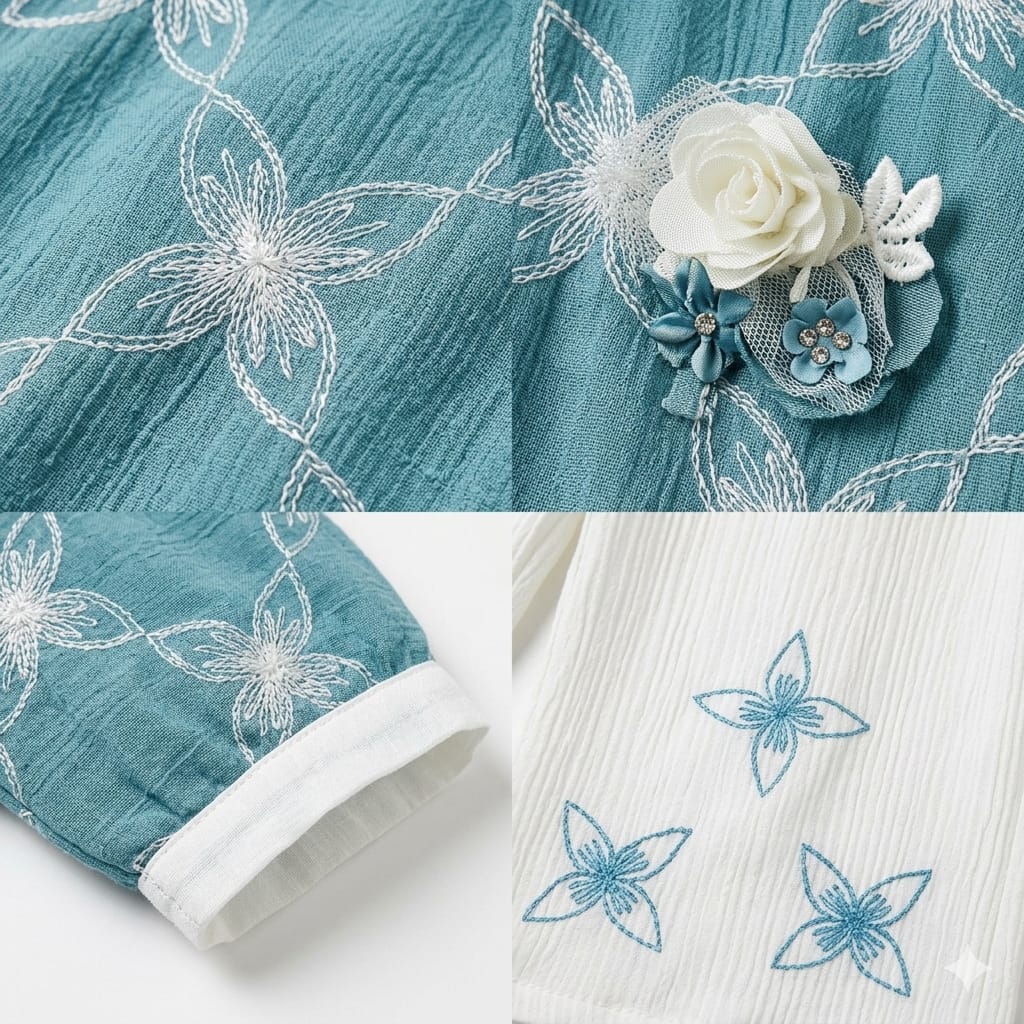 Mama Hug Girls Premium Embroidered Co-Ord Set | Designer Top with Wide Leg Palazzo Set for Girls (5-11 Years)