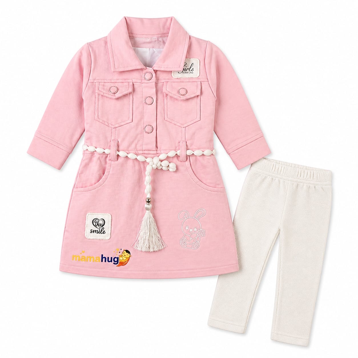 Mama Hug Girls Premium Winter Co-Ord Set | Designer Tunic Top with Leggings Set for Girls (2-5 Years)