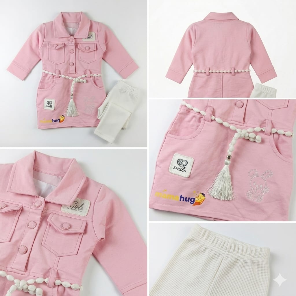Mama Hug Girls Premium Winter Co-Ord Set | Designer Tunic Top with Leggings Set for Girls (2-5 Years)