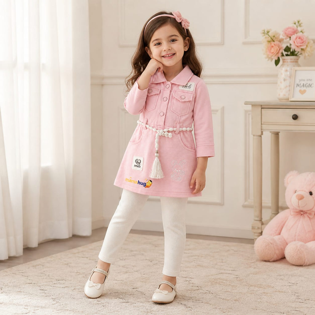 Mama Hug Girls Premium Winter Co-Ord Set | Designer Tunic Top with Leggings Set for Girls (2-5 Years)