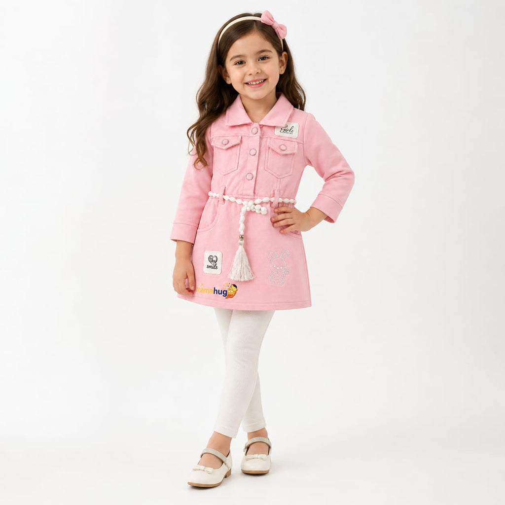 Mama Hug Girls Premium Winter Co-Ord Set | Designer Tunic Top with Leggings Set for Girls (2-5 Years)