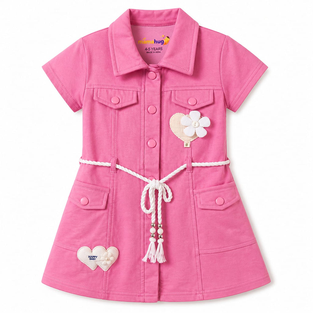 Mama Hug Girls Premium Tunic & Leggings Set | Cute Flower Pocket Co-Ord Dress Set for Girls (4–7 Years)