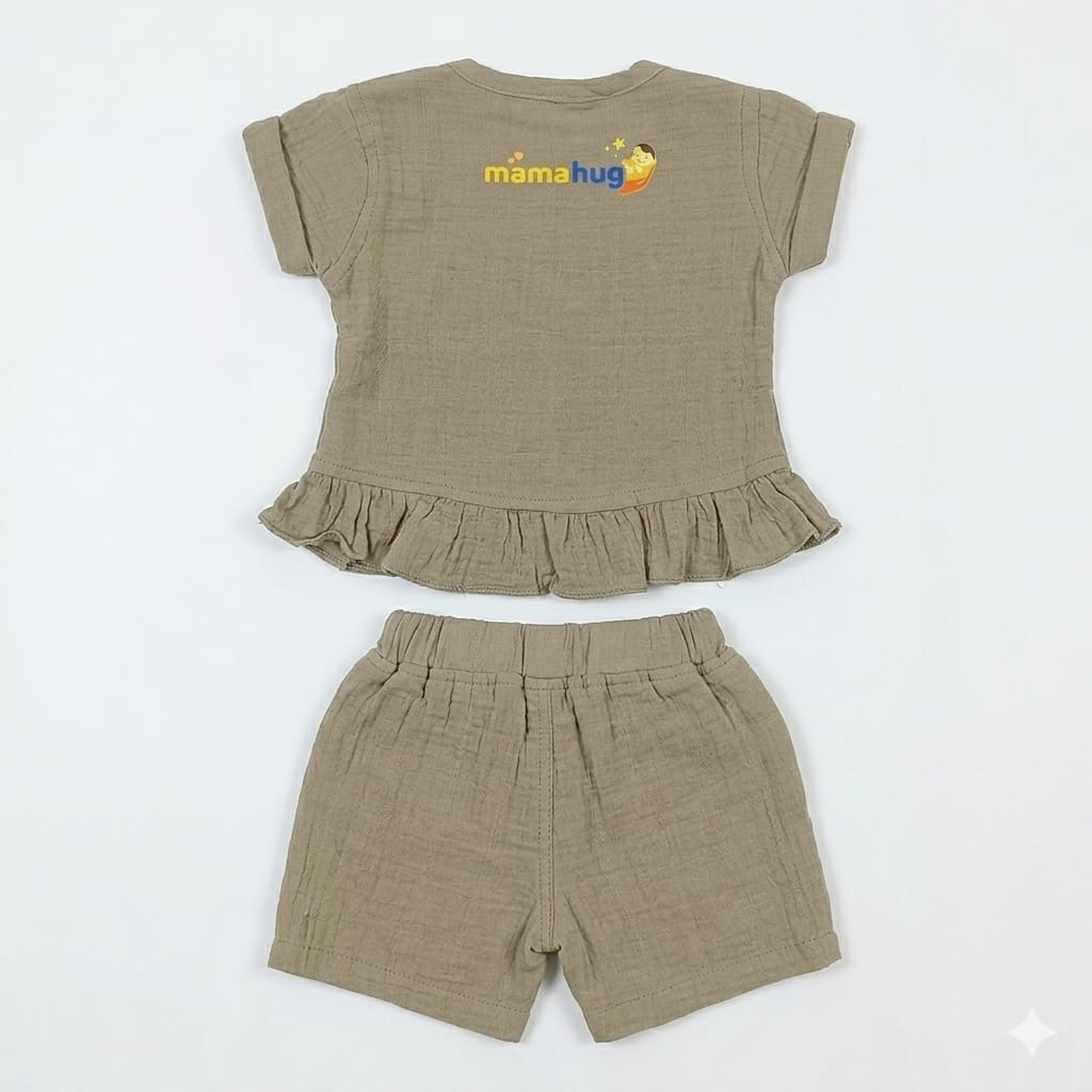 Mama Hug Girls Premium Cotton Summer Co-Ord Set | Ruffle Top & Shorts Outfit for Girls (3–6 Years)