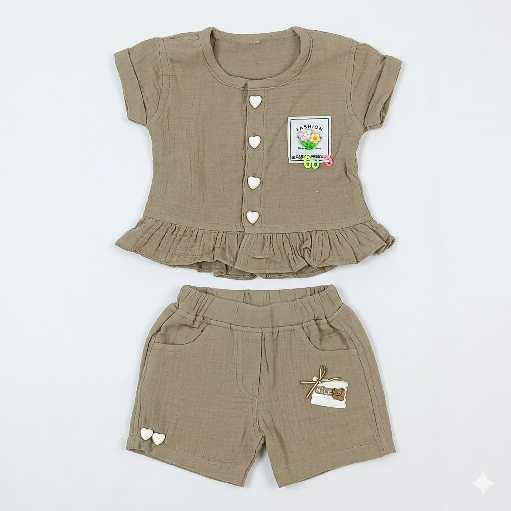Mama Hug Girls Premium Cotton Summer Co-Ord Set | Ruffle Top & Shorts Outfit for Girls (3–6 Years)