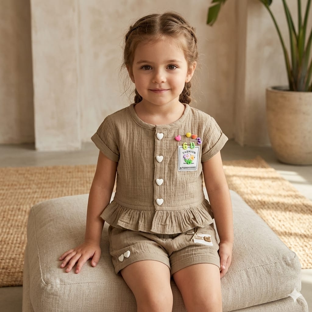 Mama Hug Girls Premium Cotton Summer Co-Ord Set | Ruffle Top & Shorts Outfit for Girls (3–6 Years)