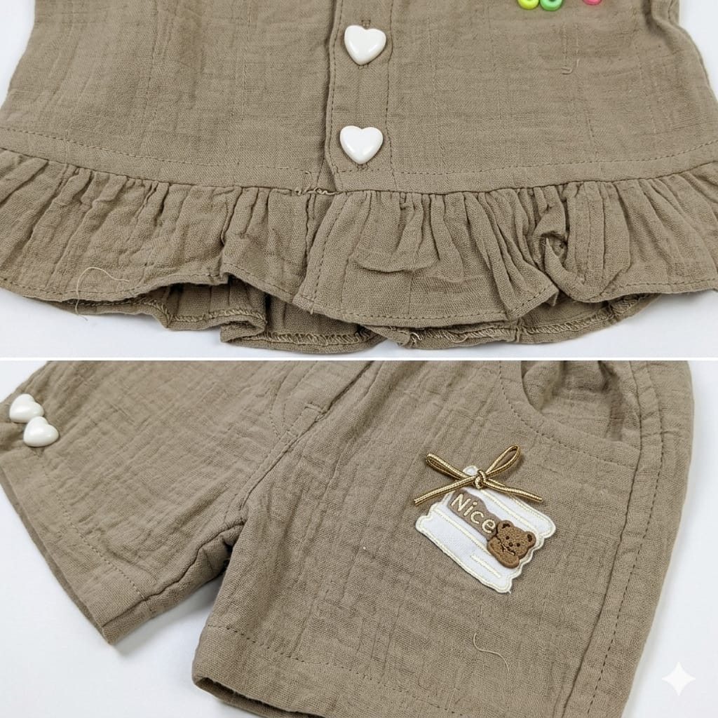 Mama Hug Girls Premium Cotton Summer Co-Ord Set | Ruffle Top & Shorts Outfit for Girls (3–6 Years)