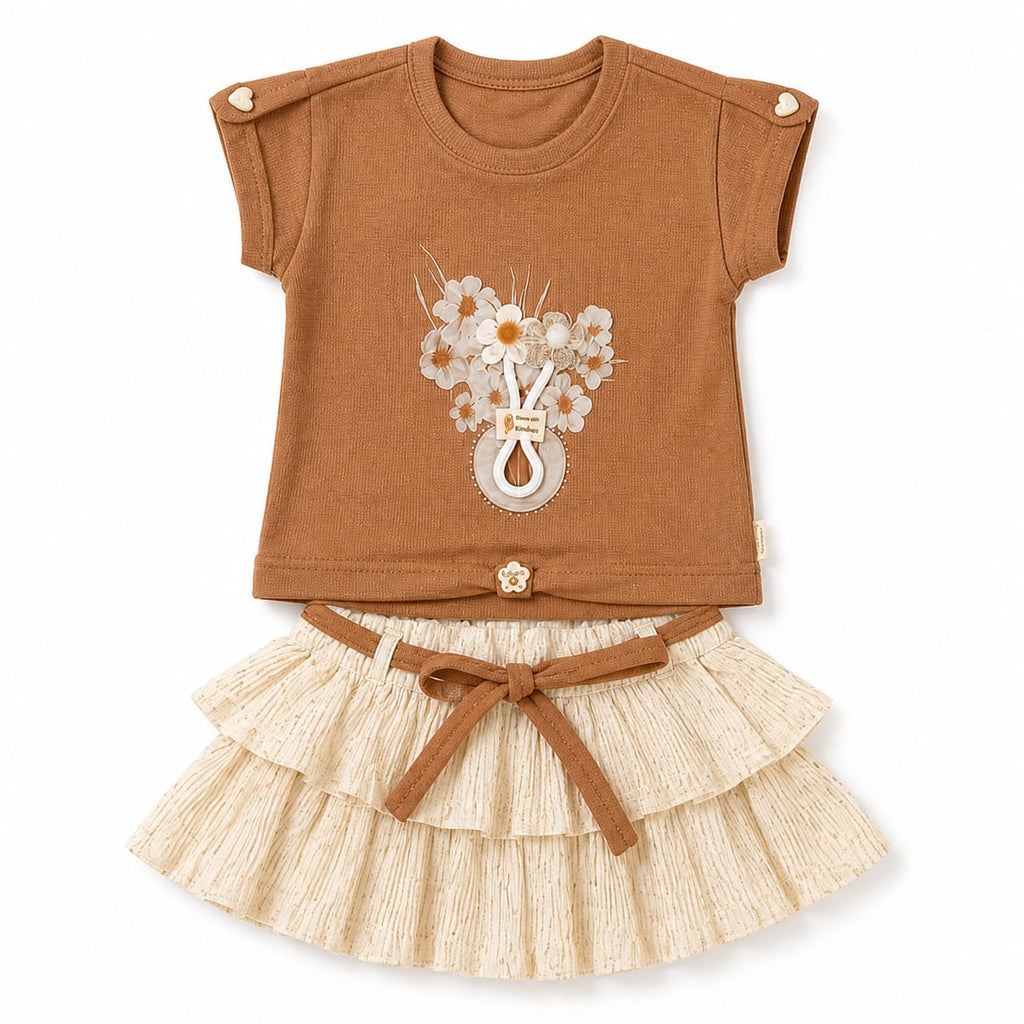 Mama Hug Girls Premium Floral Top & Layered Skirt Co-Ord Set | Soft Summer Party Wear Outfit (5–8 Years)