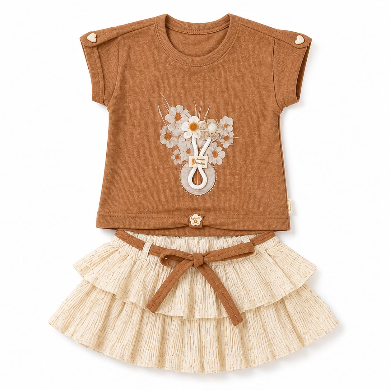 Mama Hug Girls Premium Floral Top & Layered Skirt Co-Ord Set | Soft Summer Party Wear Outfit (5–8 Years)