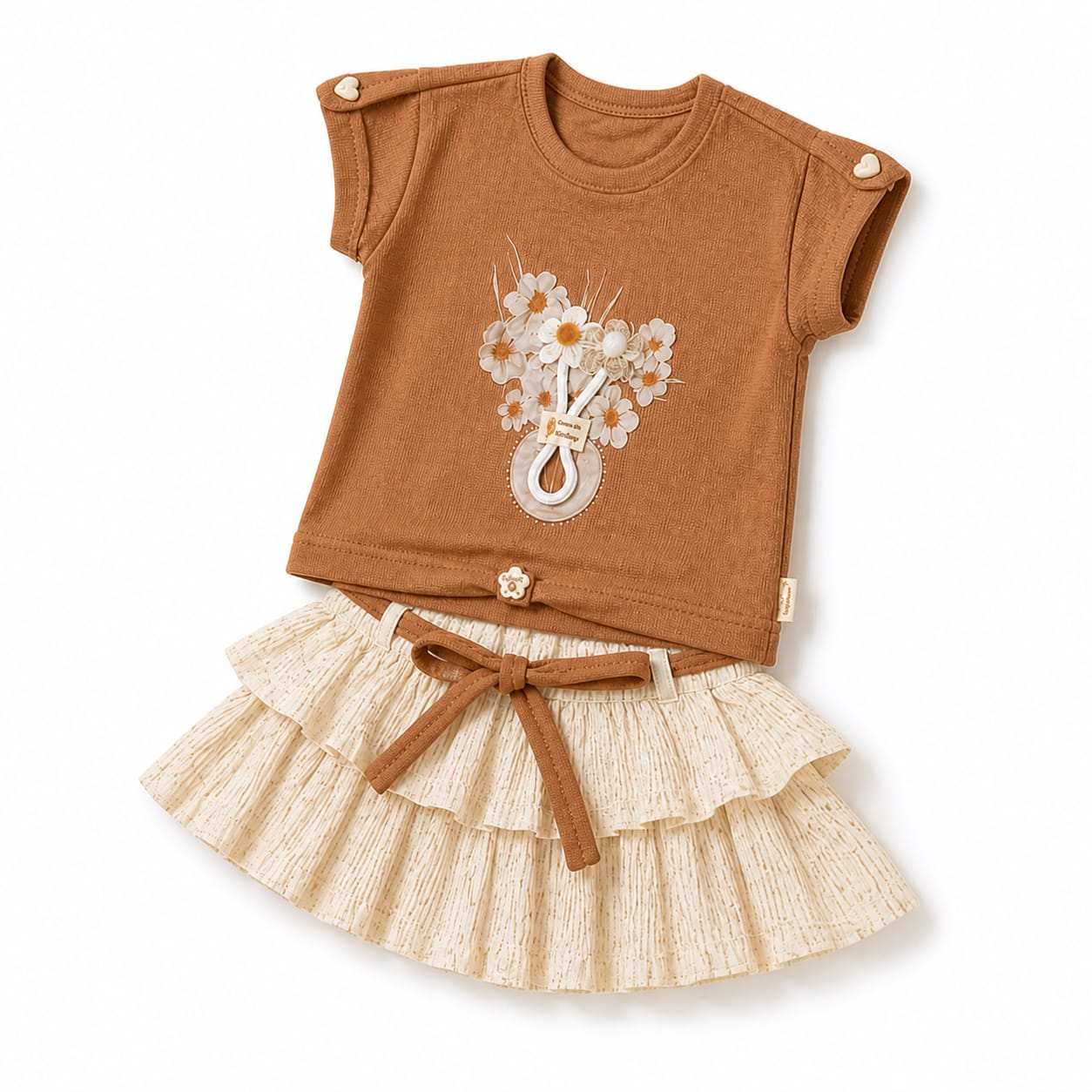 Mama Hug Girls Premium Floral Top & Layered Skirt Co-Ord Set | Soft Summer Party Wear Outfit (5–8 Years)