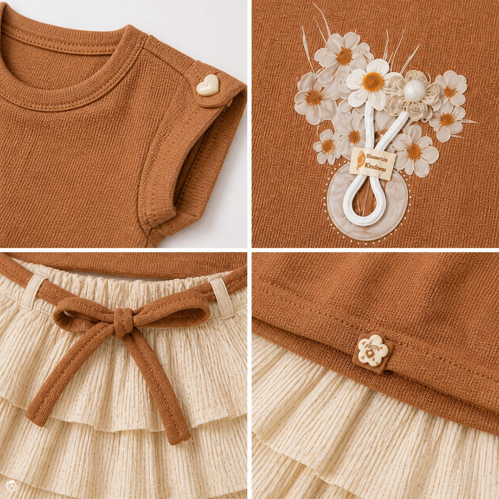 Mama Hug Girls Premium Floral Top & Layered Skirt Co-Ord Set | Soft Summer Party Wear Outfit (5–8 Years)