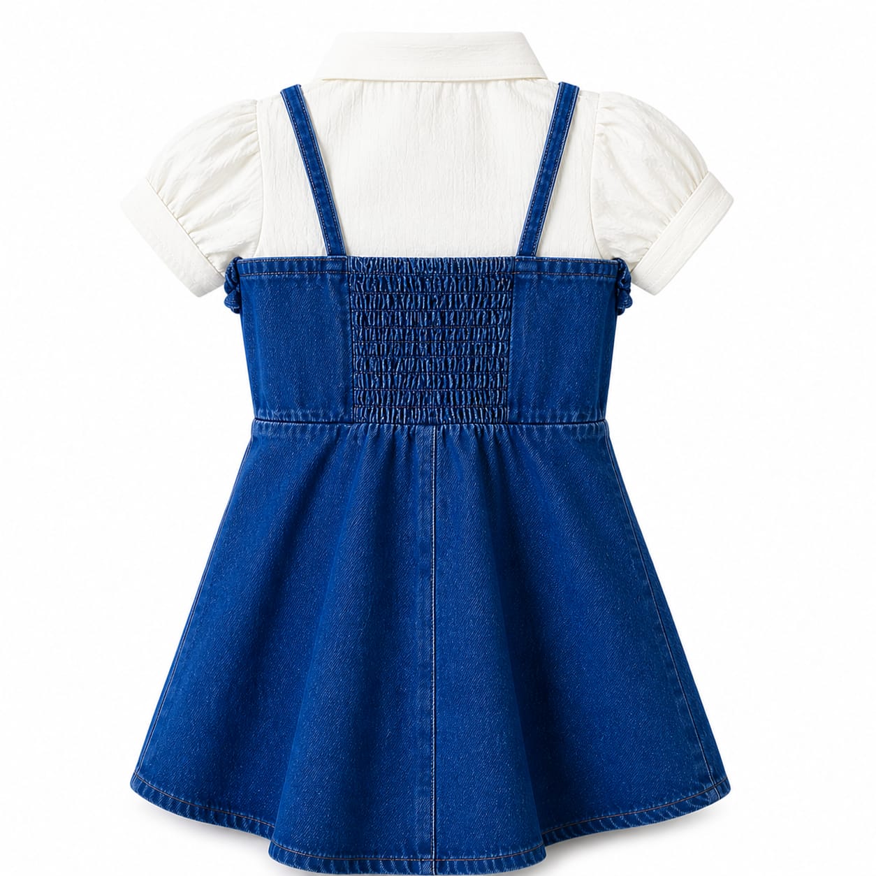 Mama Hug Girls Premium Denim Pinafore Dress with White Inner Top | Stylish Western Party Wear Dress (2–8 Years)