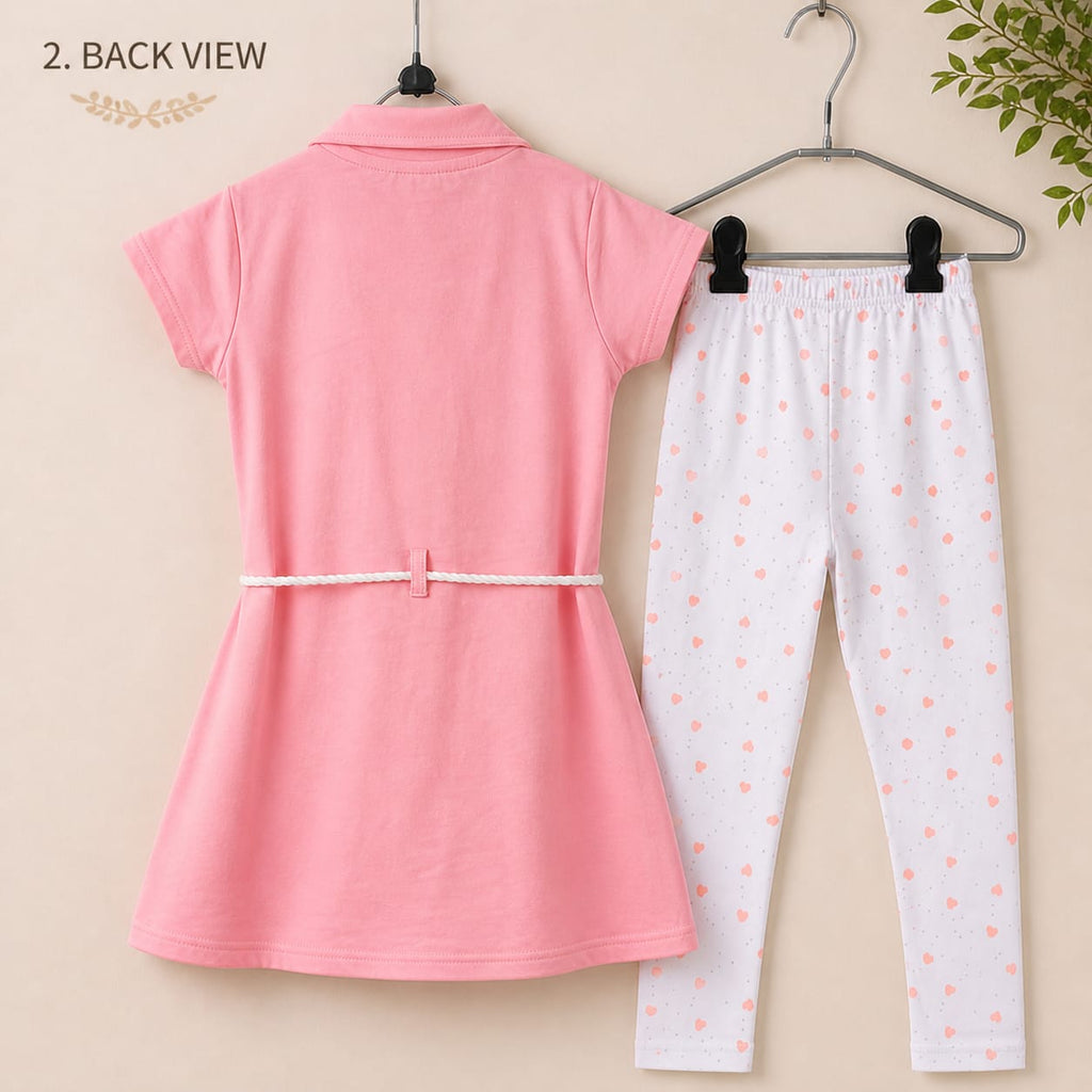 Mama Hug Girls Cotton Tunic Top with Printed Leggings Set | Stylish Casual Co-ord Outfit for Girls (7–10 Years)