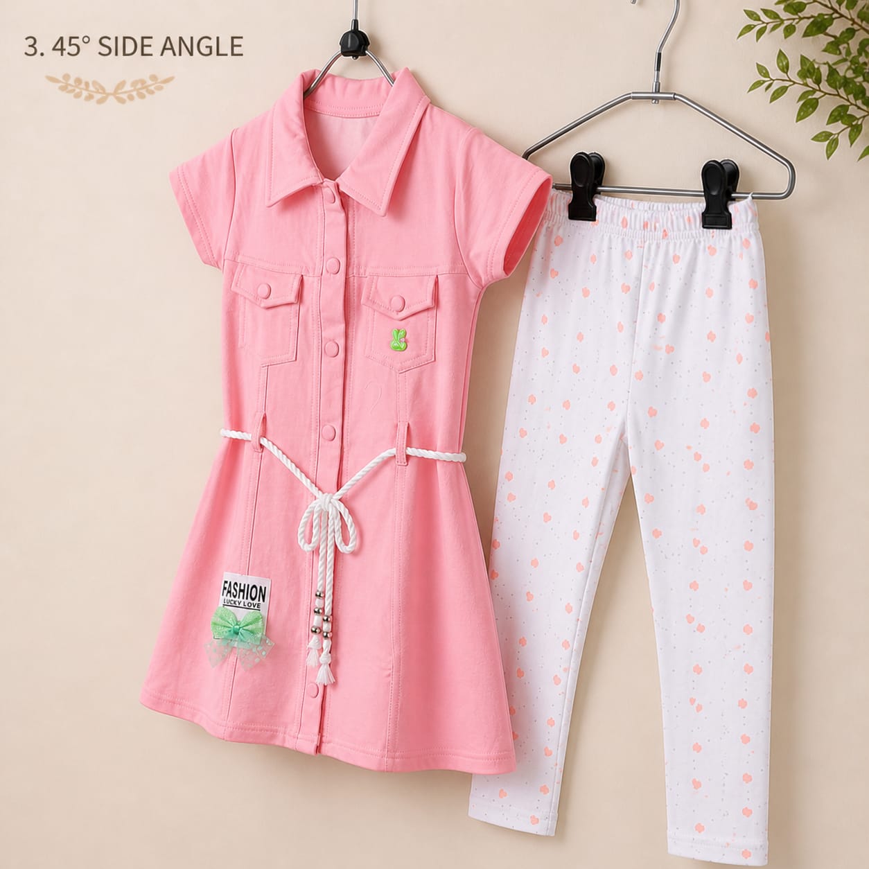 Mama Hug Girls Cotton Tunic Top with Printed Leggings Set | Stylish Casual Co-ord Outfit for Girls (7–10 Years)