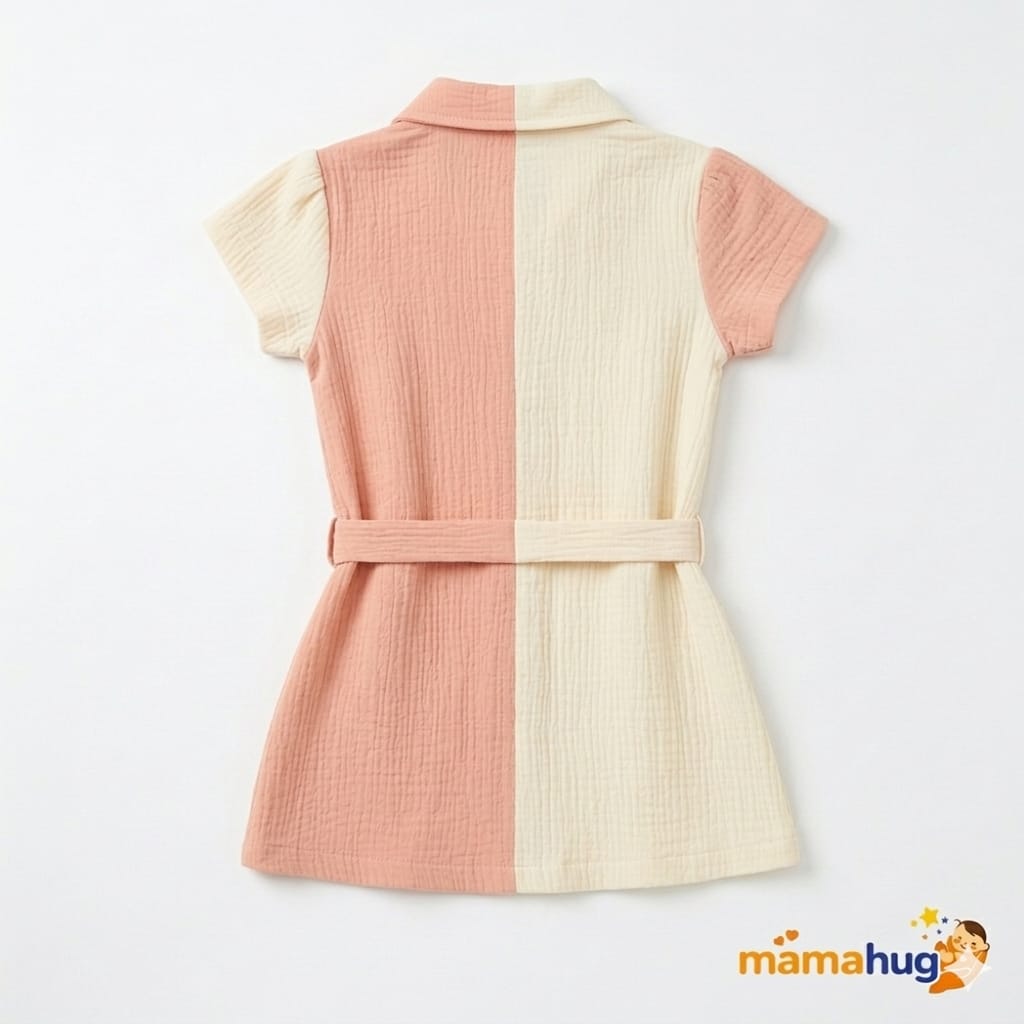 Mama Hug Girls Cotton Shirt Dress with Legging Set | Summer Co-Ord Outfit | Soft & Stylish | 3–4 Years (Peach)