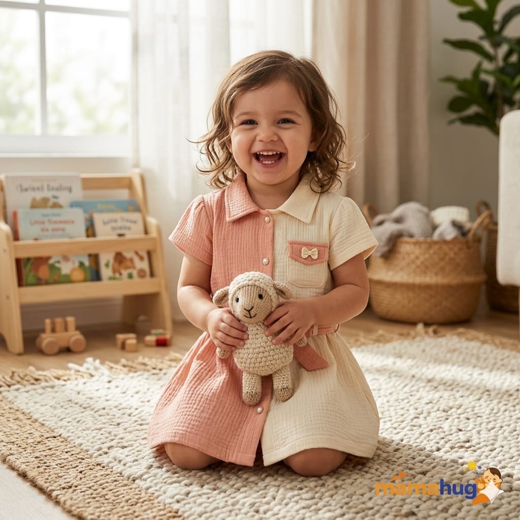 Mama Hug Girls Cotton Shirt Dress with Legging Set | Summer Co-Ord Outfit | Soft & Stylish | 3–4 Years (Peach)