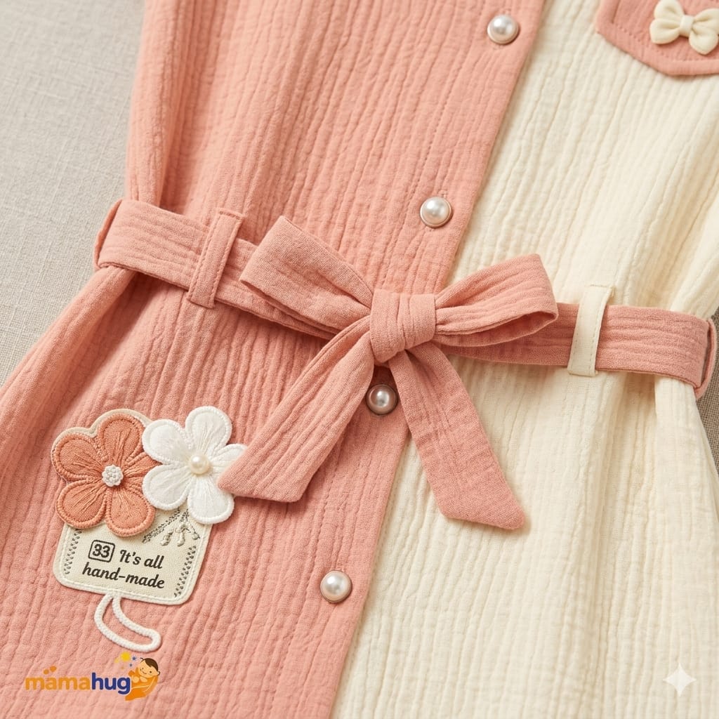 Mama Hug Girls Cotton Shirt Dress with Legging Set | Summer Co-Ord Outfit | Soft & Stylish | 3–4 Years (Peach)