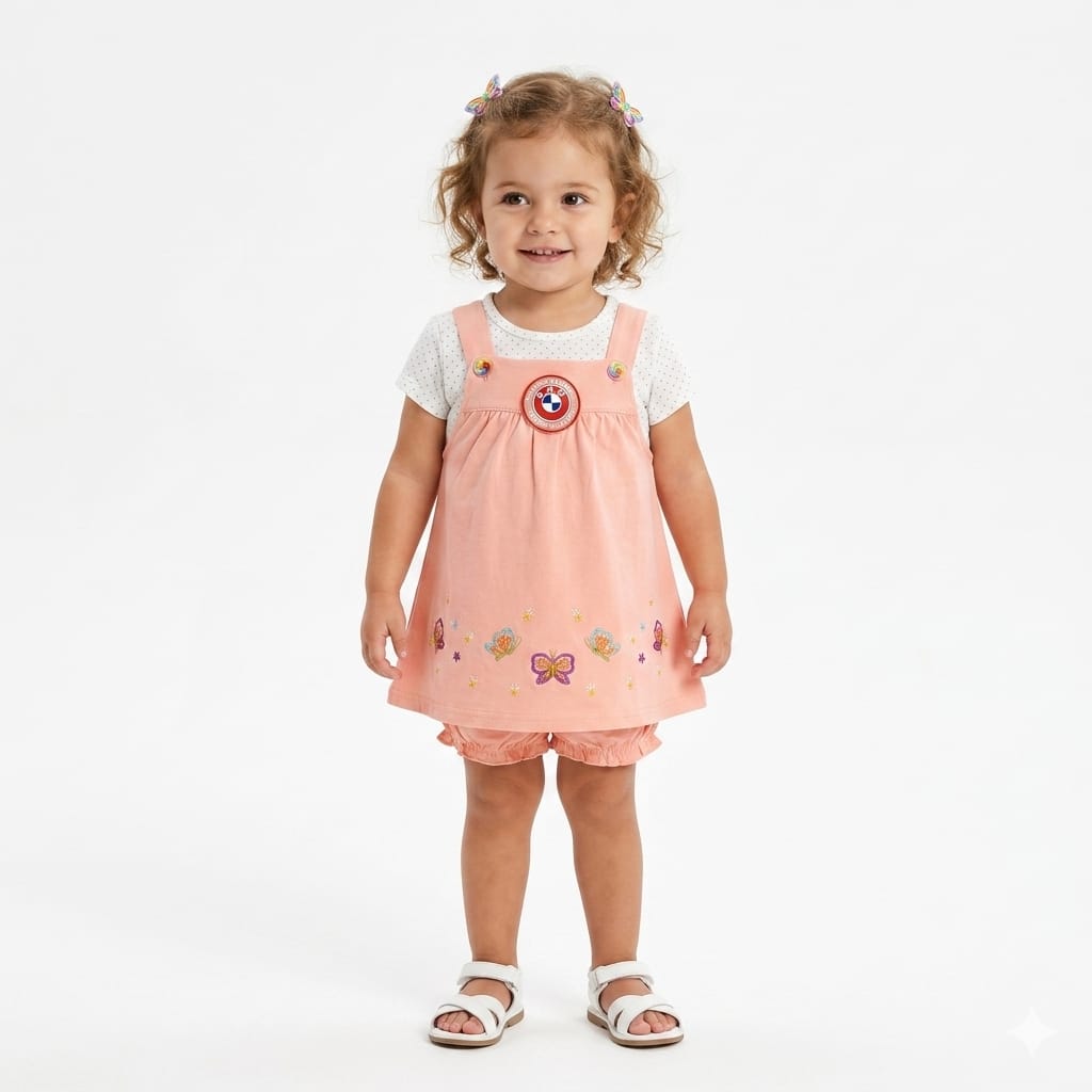 Baby Girl Butterfly Dungaree Dress Set with Bloomer | Soft Cotton Toddler Outfit (1-2 Years)