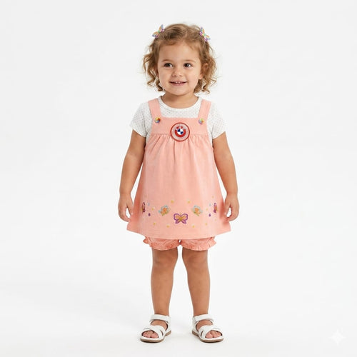 Baby Girl Butterfly Dungaree Dress Set with Bloomer | Soft Cotton Toddler Outfit (1-2 Years)