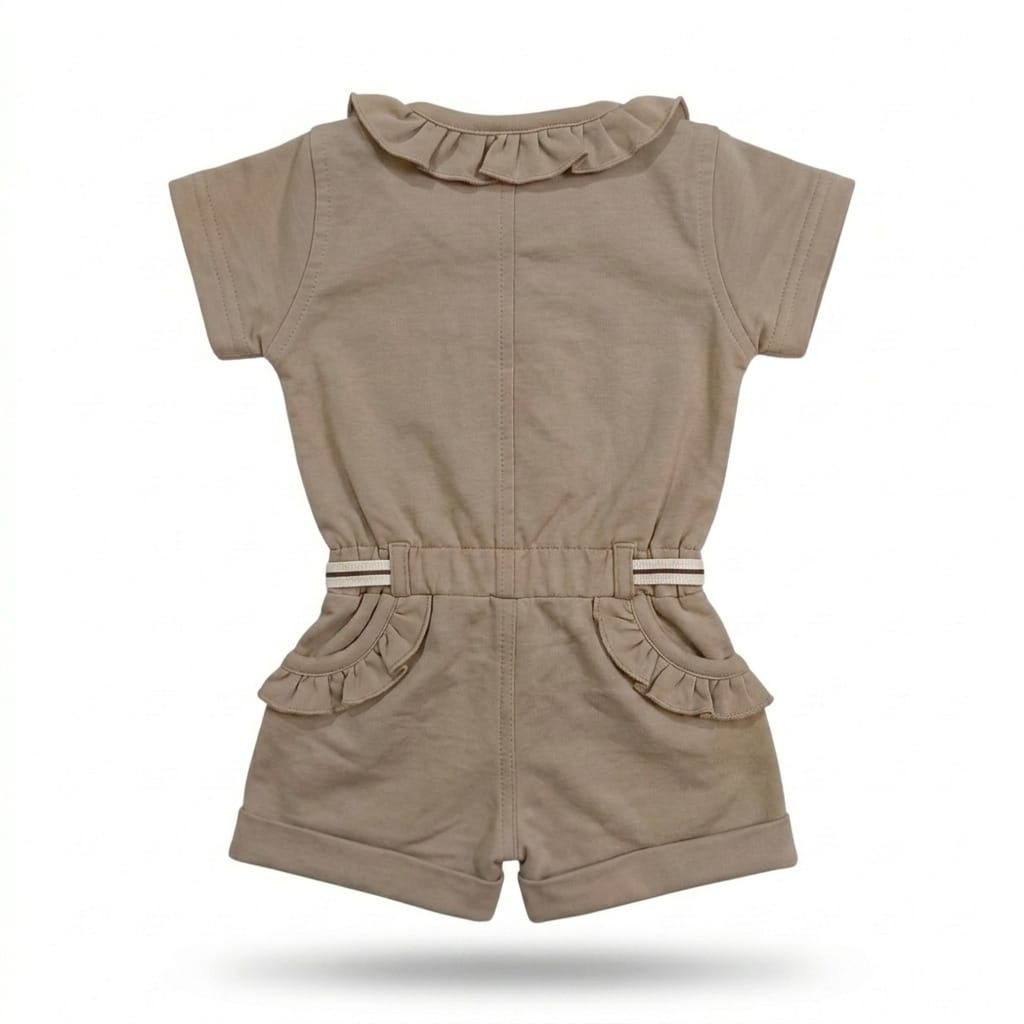 Mama Hug Girls Ruffle Romper | Premium Teddy Patch Cotton Playsuit for Girls (3–6 Years)