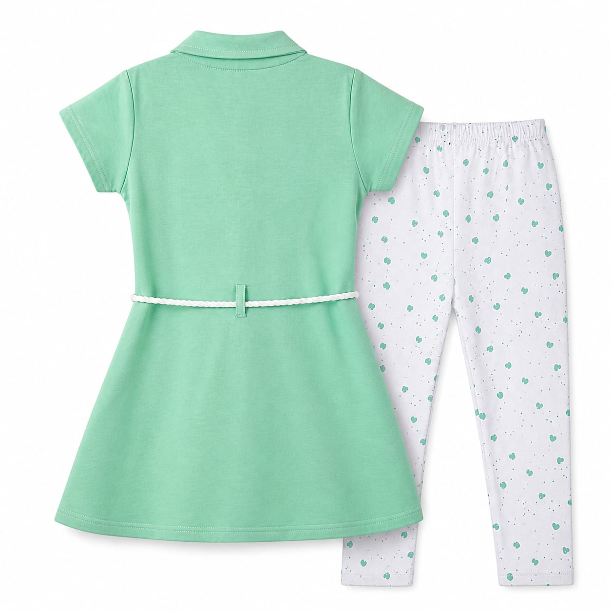 Mama Hug Girls Cotton Tunic Top with Printed Leggings Set | Stylish Casual Co-ord Outfit for Girls (7–10 Years)